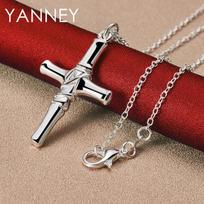 Fine 925 Sterling Silver 16-30 Inches 35MM Cross Necklace For Fashion Women Men Charm Engagement Gift Jewelry 40cm black