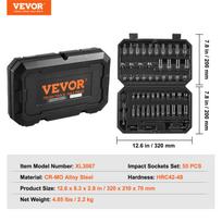 SucceBuy Drive Impact Socket Set Deep Shallow Socket Set CR-V Alloy Steel Auto Repair Easy-to-Read Size Markings Storage Case 18pcs 0.375in black