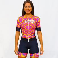 XAMA Women's Cycling Clothes Little Monkey Short Sleeve Summer Suit One-piece Suit Bicycle Cycling Road Bike Sports Pro XS（old） orange
