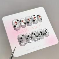 Metal Punk Cross Glass Beads Cat Eye Handmade Removable Nail Art Patches