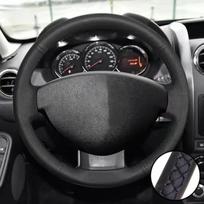 For Dacia Renault Duster 2010-2016 Dokker Lodgy 2012-2016 Logan Sandero 2013-2017  Car Black Car Steering Wheel Leather Cover Black Thread