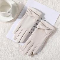 Women's Winter Plush Deerskin Velvet Split-Finger Touchscreen Riding Gloves One Size white