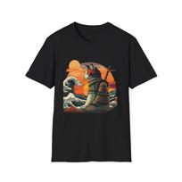 Samurai Cat T-Shirt Japanese Wave Retro Sunset Anime Tee Cool Aesthetic Streetwear Shirt Best seller shirt Top selling t shirt 4XL gray