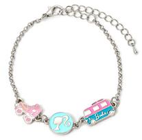 Barbie Charm Bracelet with three enamelled fun Charms - Silhouette, Skate, & Camper van white