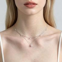 Fashion Retro Double Layer Rhinestone Flower Tassel Necklace - Luxury Sweet Temperament Collarbone Chain