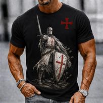 Summer Retro Mens Knights Templar Crusader T-Shirt Short-Sleeve T-Shirt 3D-Printed Crew Neck T-shirt Comfortable Breathable Casual Loose T-shirt 6XL black