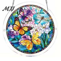 Relaxing Weekend Hobby Round Acrylic Suncatcher Puzzle, UV Printed Stained Glass Window Hanging Decor Home Decoration Ornament 7.48 Inch DIY L blue