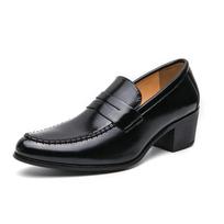 High End Brand Banquet Retro High Heels for Men's Pointed Groom Wedding Shoes Office Men's Business Leather Casual Shoes Retro 43 black