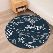 skateboard Printed Round Rug Carpet Chair Rug Area Rug Entryway Doormats,for Office Chair Living Room Bedroom Kitchen Room. 80cmx80cm white