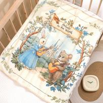 Naujagimio medvilninis pledas su animaciniu paveikslėliu - Dvisluoksnis kūdikio apklotas, sugeriantis vonios rankšluostis 80*80cm/80g Two-layer beige
