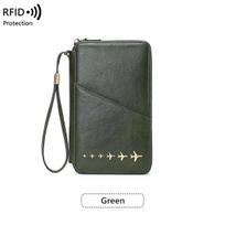 Popular Creative Airplane Pattern RFID Anti-theft Passport Holder Long Zipper Fashion Travel Document & ID Card Storage Wallet žalia