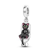 Copper Metal Black Animals Pet Toilet Little Black Cat Dangle Compatible With Charm Bead Components Copper Metal Authentic Original Bracelet High
