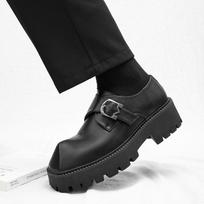 Fashion Shoes for Men Fashion Retro Square Toe Thick Sole Casual Men's Shoes Lace-up Platform Derby Leather Loafers Shoes Zapatos Hombre 44 black