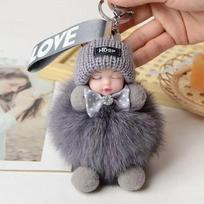 Sleeping Baby Keychain Cute Fluffy Plush Doll Keychains Women Girl Bags Keyrings Cars Key Ring Gift Charming Decoration gray