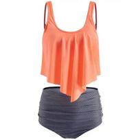 Gėlėmis margintas Tankini rinkinys Moteriški maudymosi kostiumėliai su raukiniais aukštu juosmeniu Vasariniai maudymosi kostiumėliai 2XL