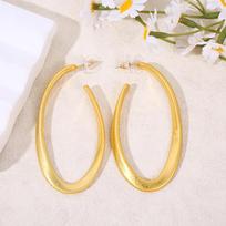 High-End Brass Gold-Plated Geometric Oval Earrings: Retro European & American Style 18K