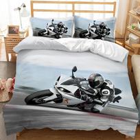 Motorbike Motocross Rider Comfortable Duvet Quilt Cover Pillowcase Bedding Set Children Bedroom Decoration Home Textile EU Single 135*200cm/53x79in 3pcs white