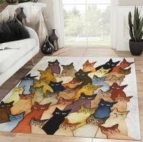 Atomic Cat Area Rug Mid Century Modern Retro Living Room Illustrated Floor Mat Vintage Style Teal Home Decoration Carpets 80x120cm