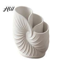 Bathroom Toothbrush Holder PLA Holder, Conch Spiral Shape Organizer, 3 Compartments Matte Makeup Brush Finish Stable Storage Stand for Toothbrushes Small