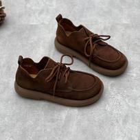 Handmade Women's Shoes Retro Artistic Round Toe Flat Top High Top Lace Up Soft Cowhide Women's Single Shoes EU35/CN36 kava