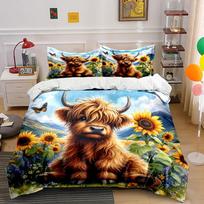Highland Cow and Sunflowers  Bedding Duvet Cover Set Duvet Cover Pillowcases (1 * Duvet Cover 2 * Pillowcases, without duvet insert) 140x200cm