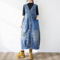 2026 Spring/Summer Retro Loose Slimming Long Denim Jacquard Vest Dress 2XL gray