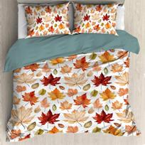 Thanksgiving Fall Pumpkin Maple Leaves Duvet Cover with 2 Pillow Shams 3pcs Comforter Cover Bedding Set All-Season Room Decor 140*200cm/55x79in Single/Twin 3pcs