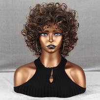 XINRAN trumpi juodi plaukai Afro Kinky garbanoti perukai su kirpčiukais juodoms moterims Pūkuoti sintetinio pluošto Afrikos ombre garbanoti perukai 30 CM black