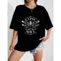 White Oversized T Shirt With Gypsy Soul Dragonfly Print For Casual Wear XXXXL juoda