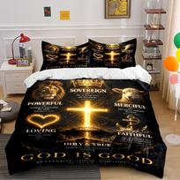 Christian Bedding Set with Cross and Verses Bedding set (1 duvet cover, 2 pillowcases, duvet not included) 135x200cm