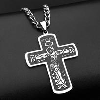 Vintage Jesus Crucifix Orthodox Greek Cross Necklace For Men Women Punk Stainless Steel Christian Pendant Amulet Jewelry Gift gray