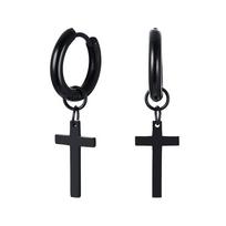 Stainless Steel Earring with Cross Charm for Guys Men's Jewelry black