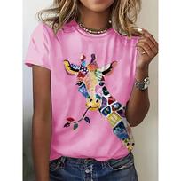 Colorful Abstract Giraffe Women's Tee - Vibrant Patterned Graphic, Artistic Animal Print for Casual Daily Wear XL pink