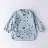 1pcs Children Feeding Aprons Long Sleeve Baby Bib With Pocket Full Cover Kid Gown With Bag Waterproof Long-Sleeve Smock L gray