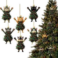6/12/24pc Christmas Cat Ornament,Christmas Modern Home Decoration,Car Pendant Hanging Ornament,Cute Kitty Decoration For Holiday