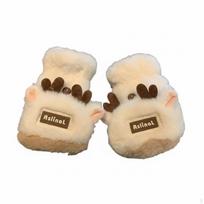 Christmas Winter Gloves, Plush Half Finger, Warm Cycling, Women Khaki Creamy White beige