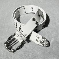 Dark Spicy Girl Punk Rock Rivet Denim Leather Belt with Double Row Design 110 cm white