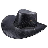 Vintage Sun Shield Hat Widen Brim Western Hat Vintage Leather Western Hat for Men Women Hiking Camping Fishing Travel 2 black