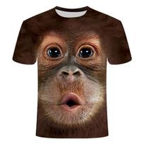 Summer 3D T-shirt Print Animal Monkey Gorilla Short Sleeve Funny Casual Jersey Top T-Shirt Men Large M brown