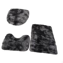 3 dalių vonios kilimėlių rinkinys su tualeto dangčio užvalkalu - Elegantiškas ir modernus dizainas black and grey gray