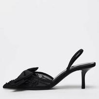 Madingi tinkliniai siuvinėti gėlėmis galiniai dirželiai, ploni aukštakulniai, moteriški seksualūs smailianosiai muliai, sandalai, vasariniai, elegantiški, juodas kaspinas, dizainerio batai 39 black