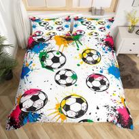 Homewish Boys Football Print Duvet Cover SetSport Soccer Player Bedding SetCartoon Watercolor Splash Bed Set EU Single(135*200cm)3pcs black
