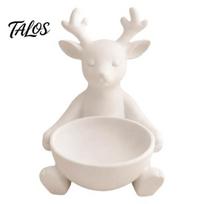 3D Printed PLA Figurine Reindeer Jewelry Tray, Unpainted White DIY Ring Dish Organizer Personalized Room Decor for Earrings Keys, Cute Christmas