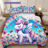Personalized Unicorn Rainbow bedding, duvet cover, pillowcase, home decoration, birthday gift (1 * duvet cover+2 * pillowcase, coreless) 140x200cm