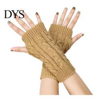 Acrylic Half Finger Sleeves Women Ribbed Wrist Arm Warmers, Stretchy Cable Knitted Fingerless Gloves, Retro Twist Texture Soft Warm Mitten, for Autumn beige