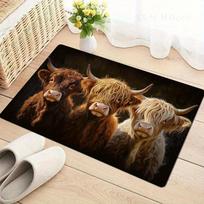 Cute Highlands Animal Theme Floor Mat for Living Room Bedroom, Bathroom, Bedside Carpet, Home Decoration Kitchen Rug Welcome Mat 40X60CM