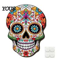 Day of The Dead Gift for Home Sugar Skull Hanging Sign, Hand-Painted Floral Mexican Calavera Wood Wall Decor Plaque, Tabletop Halloween Dia C