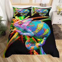 Lizard Reptiles Soft Duvet Cover Gift for Young Boys Young Girls Funy Gecko Beding Set Ful Quen Microfiber Lovely Animal Theme Warm Comforter Cover 120*200cm Single blue