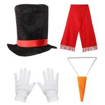 Adult Snowman Costume Kit 4/5/6 Pieces Set Winter Frosty Costumes Hat Gloves Nose Scarf Tutu Skirt for Christmas Cosplay black