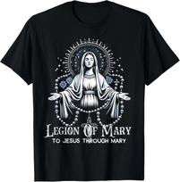 Min NEW LIMITED Legion Of Mary To Jesus Our Through Mary Lady Catholic T-Shirt XL gray